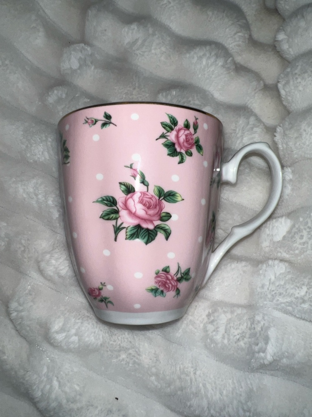 Pink Rose Polka Dot Ceramic Mug